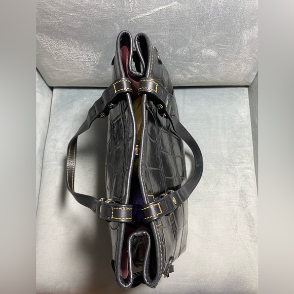 Dooney and Bourke Double Tassel Croc Shoulder Bag approximately 14” x 11” x 5” - Picture 12 of 17